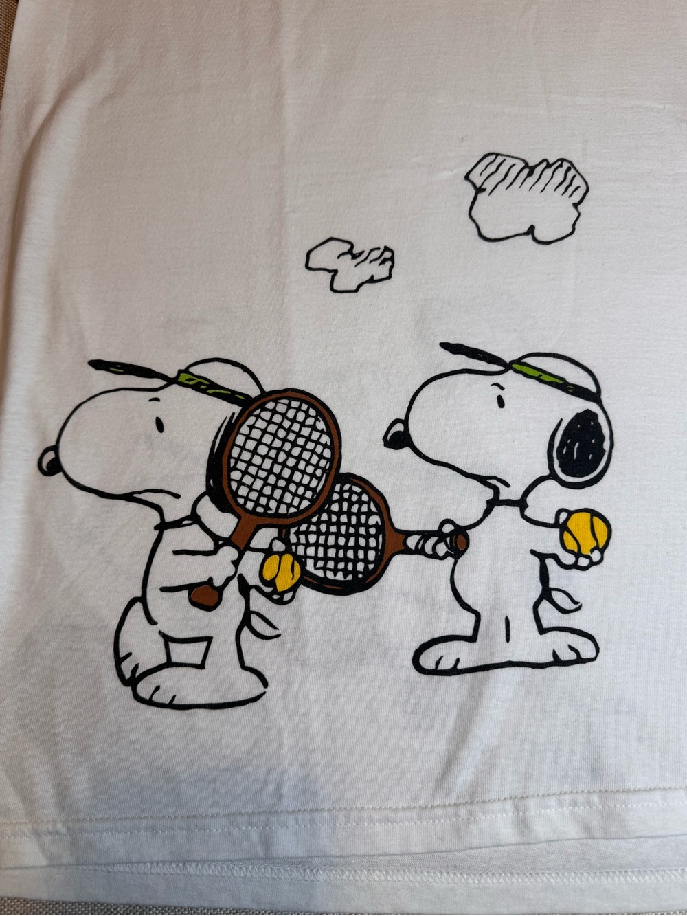 Peanuts White Bath Towel with Snoopy Tennis Print and Yellow Accents-M(20x28)